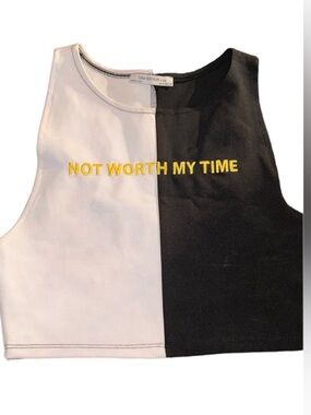 Zara GYM or not Black and White Colorblock Tank with Yellow Slogan
NWOT